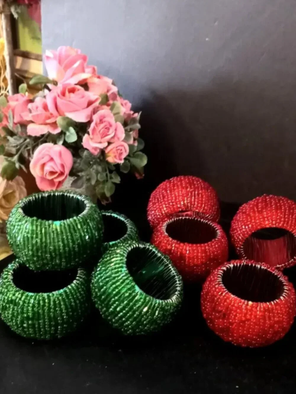 Pier 1 Set of 8 Beaded Napkin Holder Rings